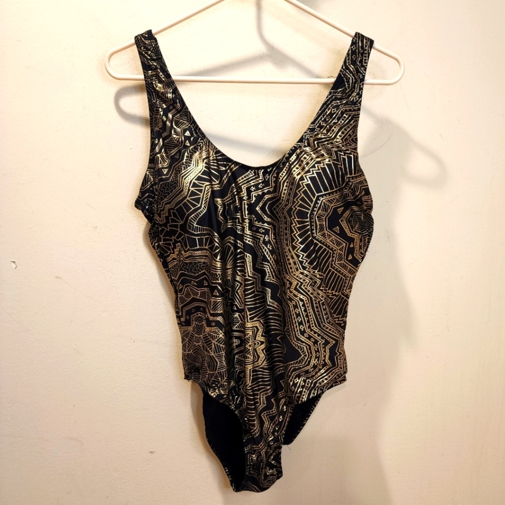 Simply Fit Black and Gold One Piece Swimsuit Size 1X